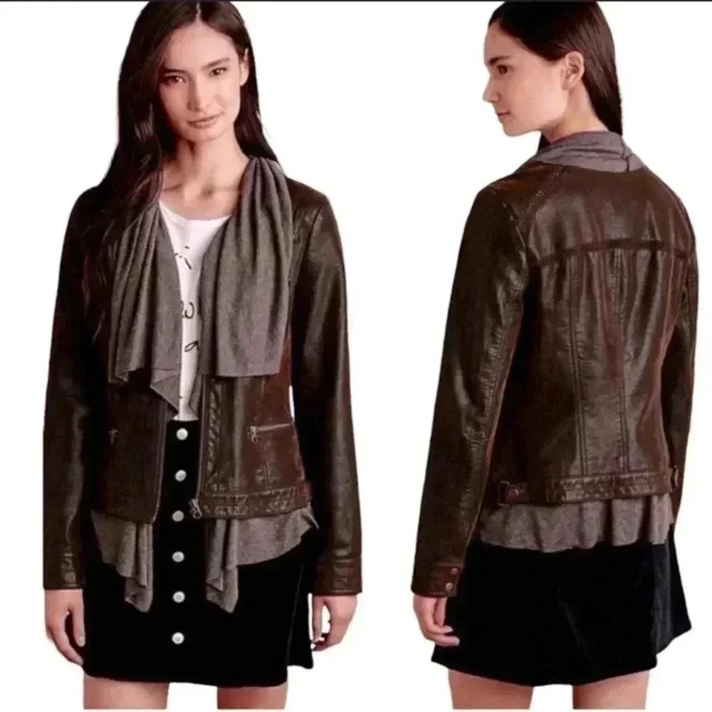Anthropologie Hei Hei knit Layered Causeway Brown Vegan
Leather Jacket Sz‎ S - Picture 3 of 16